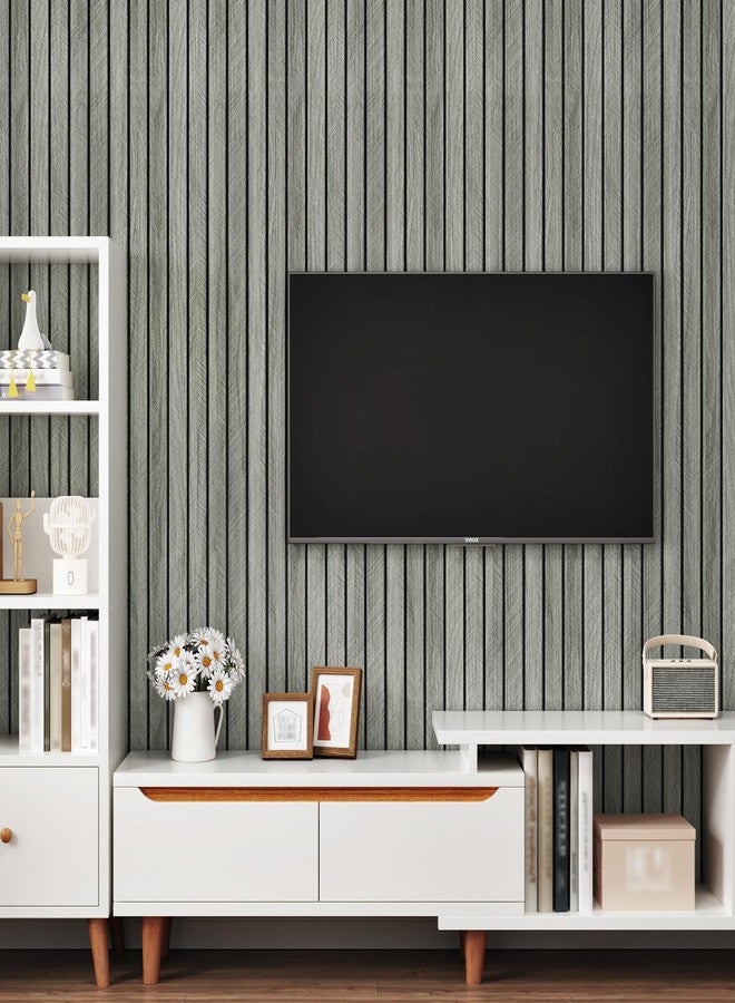 STICKEEP Grey Wood Wall Slat Panels Peel and Stick 3D Fluted Wood Panels for Interior Wall Decor 120" x 12" Self Adhesive Acoustic Wooden Paneling for Bedroom Living Room TV Backgroud Kitchen - Image 2